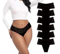 Deigecil 6er-Pack Schwarz String Tanga Damen Spitze Sexy Hoch tailliert Bauchweg Baumwoll unterwäsche Frauen Hipster Unterhosen Baumwolle