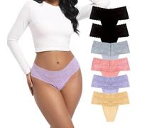 Deigecil 6er-Pack String Tanga Damen Spitze Hoher Taille Bauchweg Sexy Unterwäsche Frauen Hipster Unterhosen Baumwolle Mehrpack S-4XL