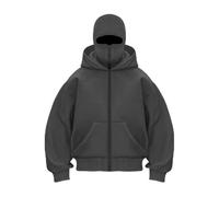 DEJIN Polar Mask Hoodie Herren Fashion Down Full Zip Hoodie mit Gesichtsmaske Sturmhaube Warm Winddicht Sweatshirt, grau, XL