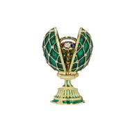 Deko Schmuckei 7 cm grüne aufklappbare Schmuckdose in Ei-Form mit Blumen-Bouquet