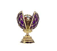 Deko Schmuckei 7 cm lila aufklappbare Schmuckdose in Ei-Form mit Blumen-Bouquet