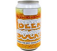 Dekohelden24 Sockenpaar in Bierdose aus Metall, Männergeschenk aus der Dose, Einheitsgröße, Maße der Dose L/B/H: ca. 6 x 6 x 12 cm