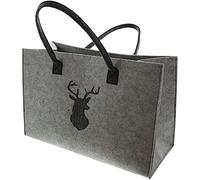 Dekoleidenschaft Handtasche aus Filz mit Motiv Hirsch, grau, stehend, Handtasche, Tragetasche, Damentasche 45x20x30 cm, Filztasche, Einkaufstasche, Umhängetasche groß
