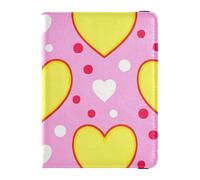 Dekorative Reisebrieftasche aus Leder, mit gelbem Herz, pfirsichfarben, gepunktet, für Damen, Reisepasshülle, Kombi, Reisepasshülle mit RFID-Blockierung, ultradünn, Gelbes Herz Pfirsich Punkt, 1 size