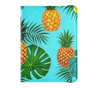 Dekorative Reisebrieftasche für Damen, Motiv: Sommer-Ananas-Palme, Blume, Leder, Reisepasshülle, Impfhülle, wasserdicht, Blau, Summer Pineapple Palm Flower Blue, 1 size
