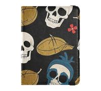 Dekorative Reisepasshülle aus Leder, Motiv: Totenkopf, Brieftasche, Impfkartenhalter, Kombi-Reisepasshülle mit RFID-Blockierung, wasserdicht, Weißer Totenkopf, 1 size