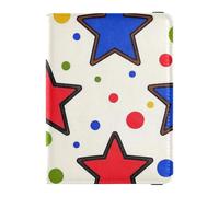 Dekorativer Reisepass-Kartenhalter aus Leder, mit bunten blauen Sternen und Punkten, wasserdicht, Reisedokumente, Organizer, Bunte blaue Sterne, Blau mit Punkten, 1 size