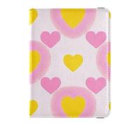 Dekorativer Reisepasshalter aus Leder, bunt, mit gelbem Herz, Pfirsichleder, Reisedokumente, Organizer, Schutz, Reisepasshülle mit Impfkartenschlitz, wasserdicht, Buntes gelbes Herz Pfirsich, 1 size