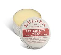 DELARA Hochwertiges Lederfett, nährt, imprägniert und pflegt Schuhe, Taschen, Reitsättel und Möbel aus Leder, Dose mit 100 ml, farblos - Made in Germany