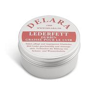 DELARA Hochwertiges Lederfett, nährt, imprägniert und pflegt Schuhe, Taschen, Reitsättel und Möbel aus Leder, Dose mit 100 ml, Farbe: Schwarz - Made in Germany
