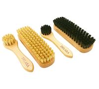 DELARA Schuhbürsten-Set: Kleine Schuhputz-Bürsten und Schuhcreme-Bürsten aus Holz mit Naturborsten, gesamt 4 Stück, Lederpflege und Schuh-Reinigung - Made in Germany