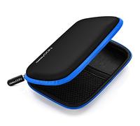 deleyCON Festplattentasche Festplatten Case HDD Case - für 2,5 Zoll Festplatten und SSD - Robust & Stoßsicher - 2 Innenfächer Netztaschen - Schwarz/Blau