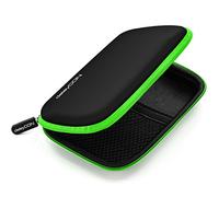 deleyCON Festplattentasche Festplatten Case HDD Case - für 2,5 Zoll Festplatten und SSD - Robust & Stoßsicher - 2 Innenfächer Netztaschen - Schwarz/Grün