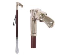 DELFA Design Schuhanzieher Schuhlöffel 70 cm mit Hundekopf als Griff - brauner Holzschaft mit Schlaufe - die elegante Anziehhilfe