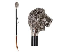 DELFA Design Schuhanzieher Schuhlöffel 70 cm mit silbernem Löwe als Griff - schwarzer Holzschaft mit Schlaufe - die elegante Anziehhilfe