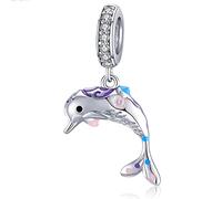 Delfin-Charm, 925er Sterlingsilber, Ozean, Tier-Charm, Geburtstags-Charm für Pandora-Charm-Armband (D)