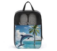 Delfine and Palm Trees Shoe Bag Travel Shoe Organizer with Zipper Golf Shoe Dust Bags for Man And Women Shoes Storage Pouch for Travel Waterproof Shoes Tote Sneaker Bags