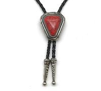 DELIGUO Bolo Ties Krawatte Für Herren - Kleine Dreiecks-Krawatte Mit Natürlichem Türkis-Anhänger, Western-Cowboy-Kostümzubehör, Handgefertigtes Leder-Kragen-Seil, Neuheitsgeschenk, Rot, Einheitsgröße