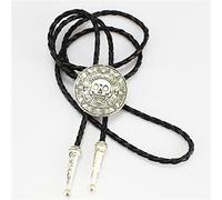 DELIGUO Bolo Ties Krawatte Für Herren - Mexiko Totenkopf American Western Cowboy Lederseil Runder Anhänger Alt Mit Hemd Krawatte, Persönlichkeit Vintage Neuheit Halskette, Altsilber, Einheitsgröße