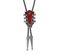DELIGUO Bolo Ties Krawatte Für Herren - Mode Vintage Musik Gitarre Krawatte Anhänger Lange Halskette, Tanz Rodeo Western Cowboy Leder Seil Schmuck Zubehör,Rot,Einheitsgröße