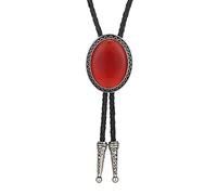 DELIGUO Bolo Ties Krawatte Für Herren - Oval Naturstein Neuheit Krawatte Schmuck, Western Cowboy Leder Seil Anhänger Halskette Hemd Zubehör Hochzeitsgeschenke,Rot,Einheitsgröße