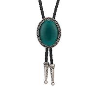 DELIGUO Bolo Ties Krawatte Für Herren - Ovaler Naturstein-Krawatten-Schmuck, Western-Cowboy-Leder-Seil-Anhänger-Halsketten-Hemd-Accessoires-Hochzeitsgeschenke,Grün,Einheitsgröße