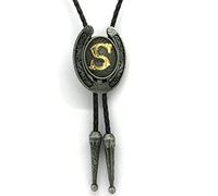 DELIGUO Bolo Ties Krawatte Für Herren - U-Form, Goldener Buchstabe, Geschnitzt, Vintage-Anhänger, Krawatte, Western-Cowboy, Leder, Seil, Hemd, Accessoires, Schmuck Für Erwachsene, S, Einheitsgröße