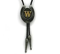 DELIGUO Bolo Ties Krawatte Für Herren - U-Form, Goldener Buchstabe, Geschnitzt, Vintage-Anhänger, Krawatte, Western-Cowboy, Leder, Seil, Hemd, Accessoires, Schmuck Für Erwachsene, W, Einheitsgröße