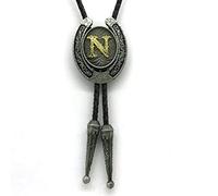 DELIGUO Bolo Ties Krawatte Für Herren - U-Form, Goldener Buchstabe, Vintage-Anhänger, Krawatte, Western-Cowboy, Leder, Seil, Hemd, Kostümzubehör, Schmuck Für Erwachsene, N, Einheitsgröße