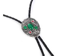 DELIGUO Bolo Ties Krawatte Für Herren - Vintage Natürliche Achat Blatt Anhänger Krawatte Schmuck, Western Cowboy Herren Damen Schwarz Leder Seil Halskette Zubehör,Grün,Einheitsgröße