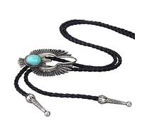 DELIGUO Bolo Ties Krawatte Für Herren - Vintage Natürlicher Türkis Adler Anhänger Krawatte Schmuck, Western Cowboy Herren Damen Schwarzes Leder Seil Halskette Zubehör, Altsilber, Einheitsgröße