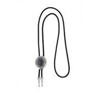 DELIGUO Bolo Ties Krawatte Für Herren - Vintage Naturstein Runde Anhänger Krawatte Schmuck, Western Cowboy Herren Damen Schwarz Leder Seil Halskette Zubehör,Schwarz,Einheitsgröße