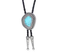 DELIGUO Bolo Ties Krawatte Für Herren - Vintage Special-Shaped Point Natürlicher Türkis Anhänger Krawatte Schmuck, Western Cowboy Schwarzes Leder Seil Halskette Zubehör,Himmelblau,Einheitsgröße