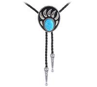 DELIGUO Herren-Bolo-Krawatte - Western-Cowboy-Leder-Seil-Indianer-Türkis-Anhänger Antike Mit Hemd-Krawatte, Persönlichkeit, Vintage-Neuheit, Halskette, Pullover-Kette, Blau, Einheitsgröße