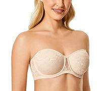 DELIMIRA Damen Multiway Trägerloser BH Bügel Ohne Polster Blumenspitze Beige 85G