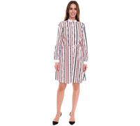 DELMAO Damen Baumwoll-Kleid Mini-Kleid gestreiftes Langarm-Kleid Blusen-Kleid 10440711 Weiß/Blau/Rot 36