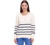 DELMAO Damen Strick-Pullover gestreifter Baumwoll-Pulli Zopfstrick 94622740 Wollweiß/Navy 36/38