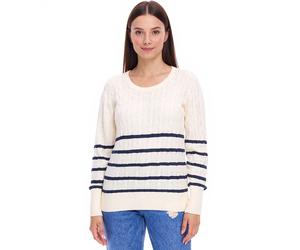 DELMAO Damen Strick-Pullover gestreifter Baumwoll-Pulli Zopfstrick 94622740 Wollweiß/Navy 36/38