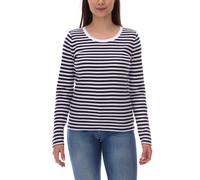 DELMAO Damen Sweatshirt gestreiftes Baumwoll-Longsleeve Langarm-Shirt 21530737 Weiß/Navy 32/34