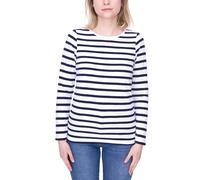 DELMAO Damen Sweatshirt gestreiftes Baumwoll-Longsleeve Langarm-Shirt 31157031 Weiß/Navy 32