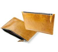 DELMON VARONE - Personalisierbare Banktasche mit Reißverschluss DIN A5 aus Anilin Vintage Leder Braun, Premium Geldtasche für Geldscheine, Münzen und Dokumente, Echtleder Geldscheintasche edel