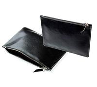 DELMON VARONE - Personalisierbare Banktasche mit Reißverschluss DIN A5 aus Anilin Vintage Leder Schwarz, Premium Geldtasche für Geldscheine, Münzen und Dokumente, Echtleder Geldscheintasche elegant
