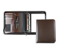 DELMON VARONE - Personalisierbare Ringbuch Schreibmappe DIN A5 aus Cambridge Top Grain Leder braun, Konferenzmappe mit Notizblock, Stiftschlaufe, Einsteckfächer, 4-Ring Combimechanik & Reißverschluss