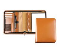 DELMON VARONE - Personalisierbare Ringbuch Schreibmappe DIN A5 aus Cambridge Top Grain Leder braun, Ringbuchmappe mit Notizblock, Stiftschlaufe, Einsteckfächer, 4-Ring Combimechanik & Reißverschluss