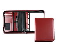 DELMON VARONE - Personalisierbare Ringbuch Schreibmappe DIN A5 aus Cambridge Top Grain Leder rot, Businessmappe mit Notizblock, Stiftschlaufe, Einsteckfächer, 4-Ring Combimechanik & Reißverschluss