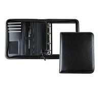 DELMON VARONE - Personalisierbare Ringbuch Schreibmappe DIN A5 aus Cambridge Top Grain Leder schwarz, Ringbuchmappe mit Notizblock, Stiftschlaufe, Einsteckfächer, 4-Ring Combimechanik & Reißverschluss