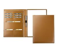 DELMON VARONE - Personalisierbare Schreibmappe DIN A4 aus Cambridge Top Grain Leder braun, Organizer Konferenzmappe mit Notizblock, Stiftschlaufe & Einsteckfächer, Echtleder Business Besprechungsmappe