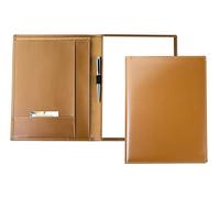 DELMON VARONE - Personalisierbare Schreibmappe DIN A4 aus Cambridge Top Grain Leder braun, Organizer Konferenzmappe mit Notizblock, Stiftschlaufe & Einsteckfächer, Echtleder Business Dokumentenmappe