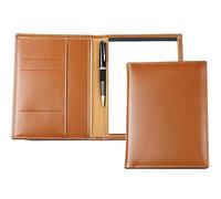 DELMON VARONE - Personalisierbare Schreibmappe DIN A5 aus Cambridge Top Grain Leder braun, Organizer Konferenzmappe mit Notizblock, Stiftschlaufe & Einsteckfächer, Elegante Echtleder Geschäftsmappe