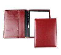 DELMON VARONE - Personalisierbare Schreibmappe DIN A5 aus Cambridge Top Grain Leder rot, Organizer Konferenzmappe mit Notizblock, Stiftschlaufe & Einsteckfächer, Elegante Business Dokumentenmappe